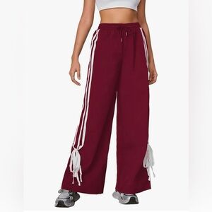 Women's Side Striped Bowknot Track Streetwear
Pant Drawstring Waist Wide Leg BX1